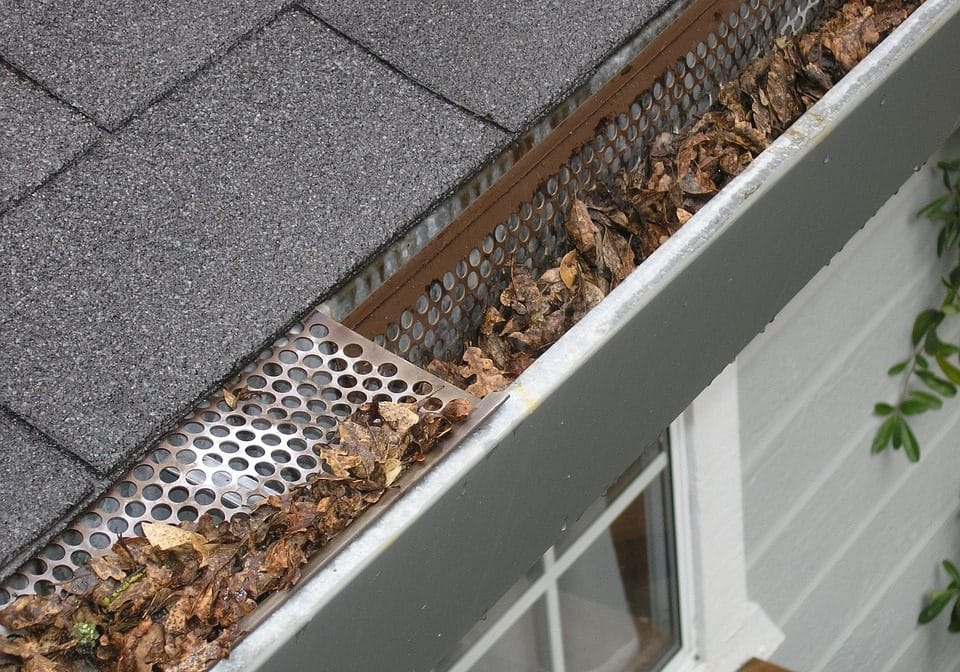 clogged gutter with cheap gutter guards