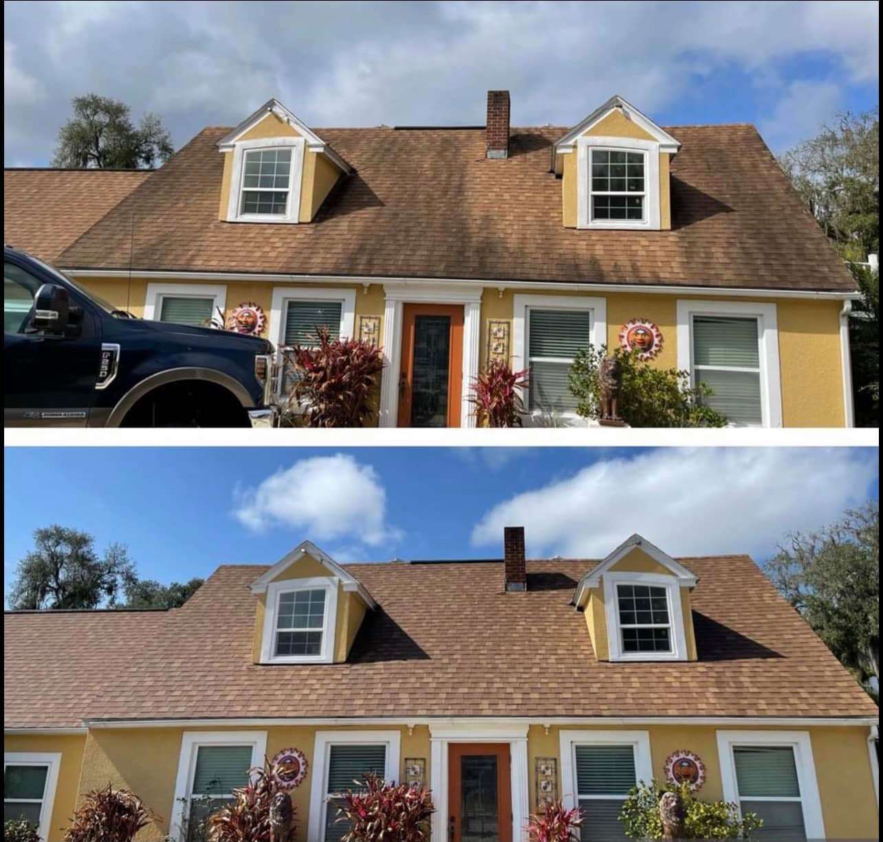 Before and After Roof Soft Washing Service
